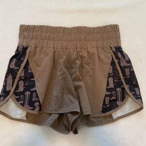 Women’s Western Tan Athletic Shorts with Contrast Panels